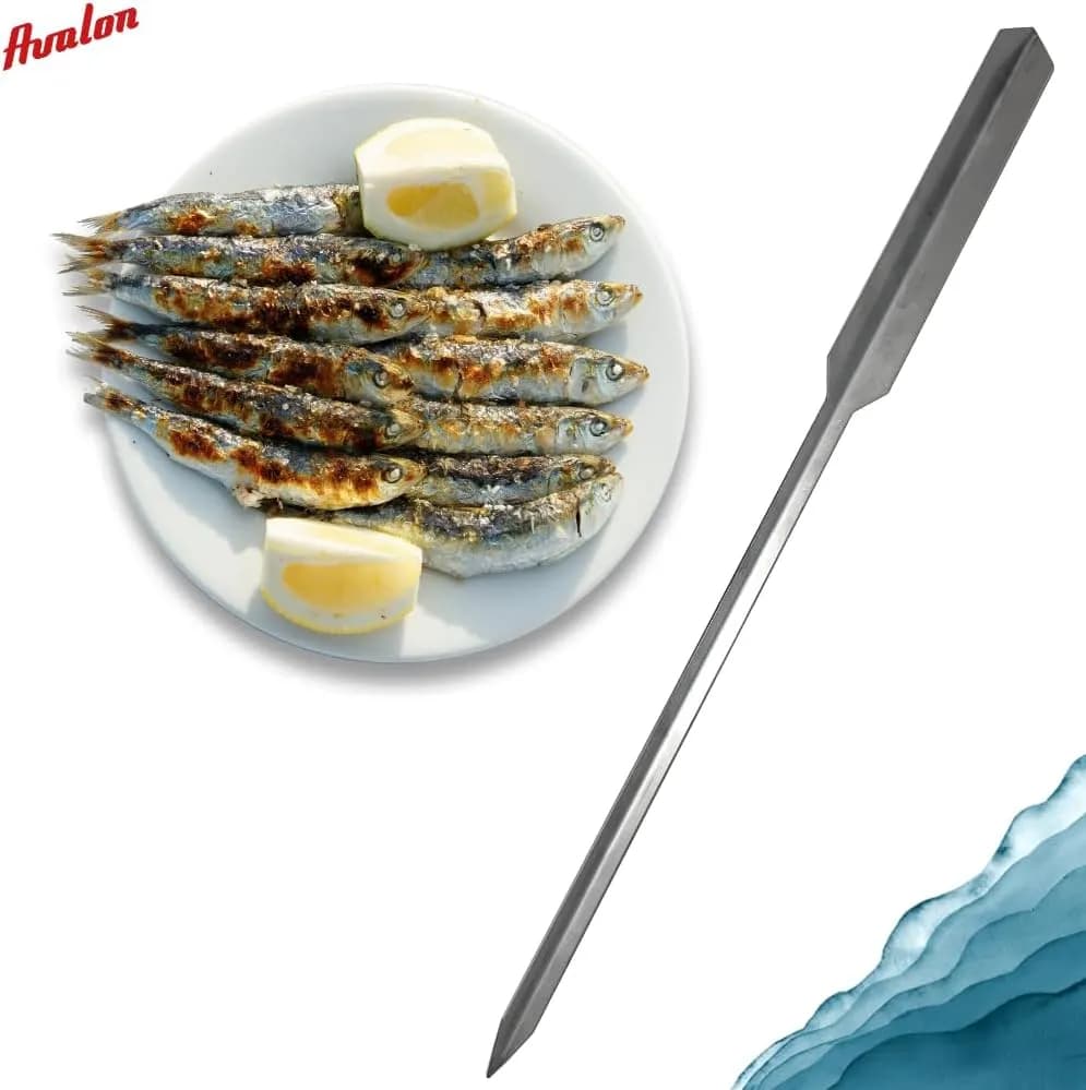 Pack 8 Brochetas Espeto de Acero Inoxidable 50 cm Avalon - Pincho para Carne, Verduras, Pescado (Sardina, Lubi (vista 4)