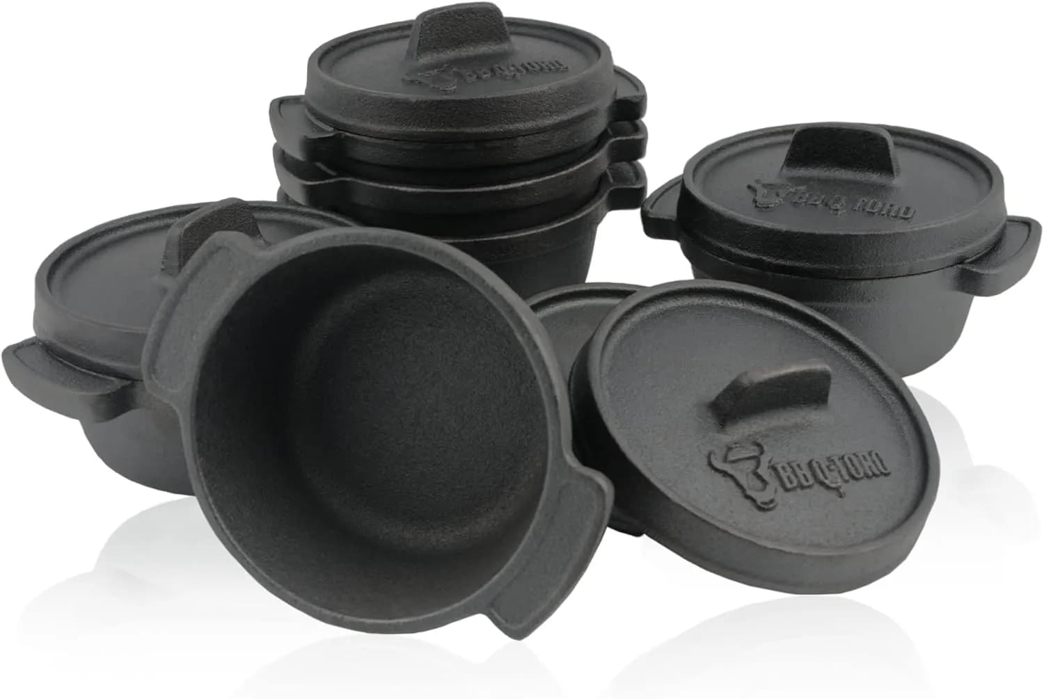 BBQ-Toro Mini Dutch Oven Set de Hierro Fundido | 6 Piezas | Ø 11 cm | Curada - pre-Seasoned | Ollas para Servir | Olla P (vista 1)