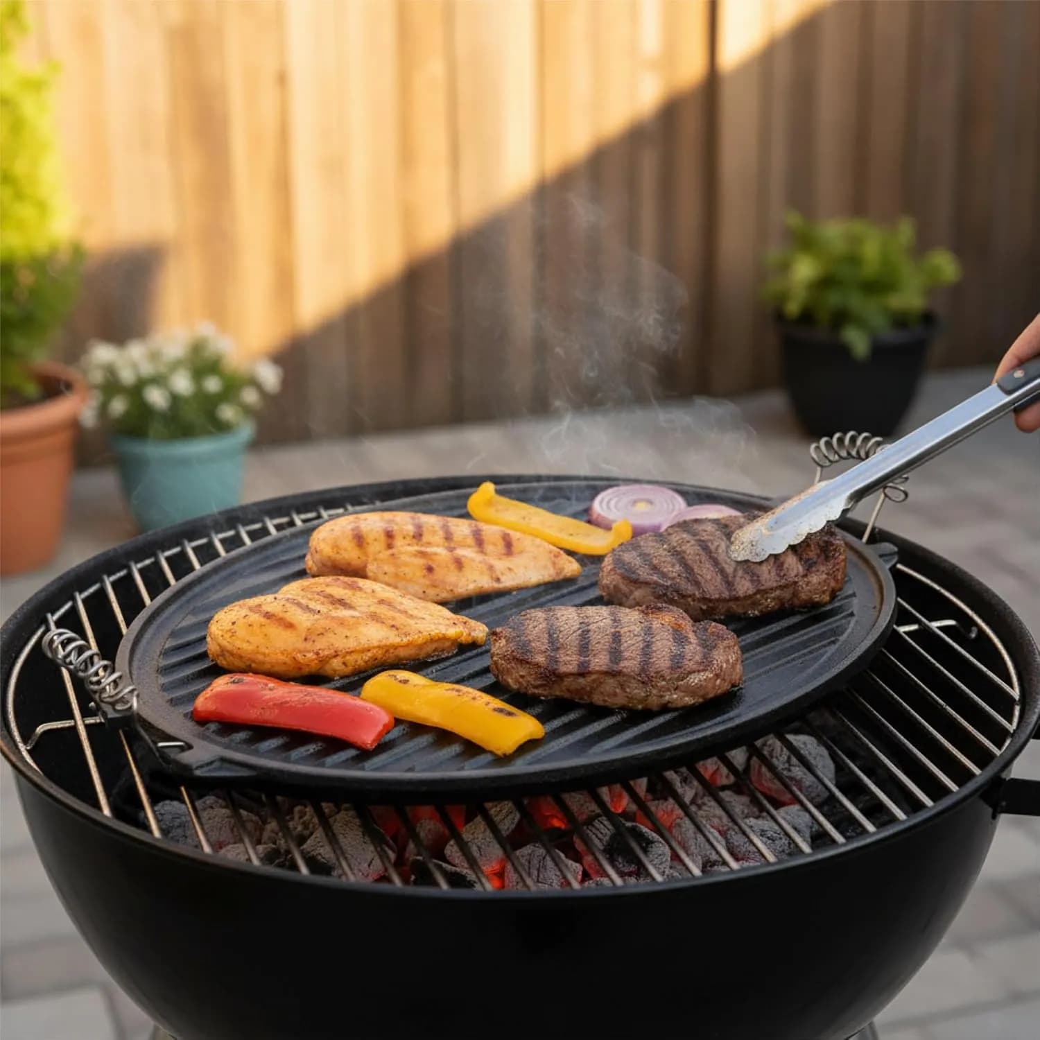 BBQ-Toro Plancha de Hierro Fundido con Asas | Ø 43 cm | Plancha Reversible Esmaltada | Accesorios para Barbacoa de Gas (vista 2)