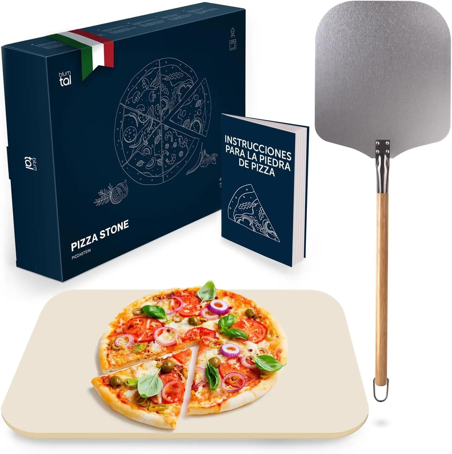 Blumtal piedra para pizza de cordierita 38x30 cm en bundle con pala de madera incluida (vista 1)