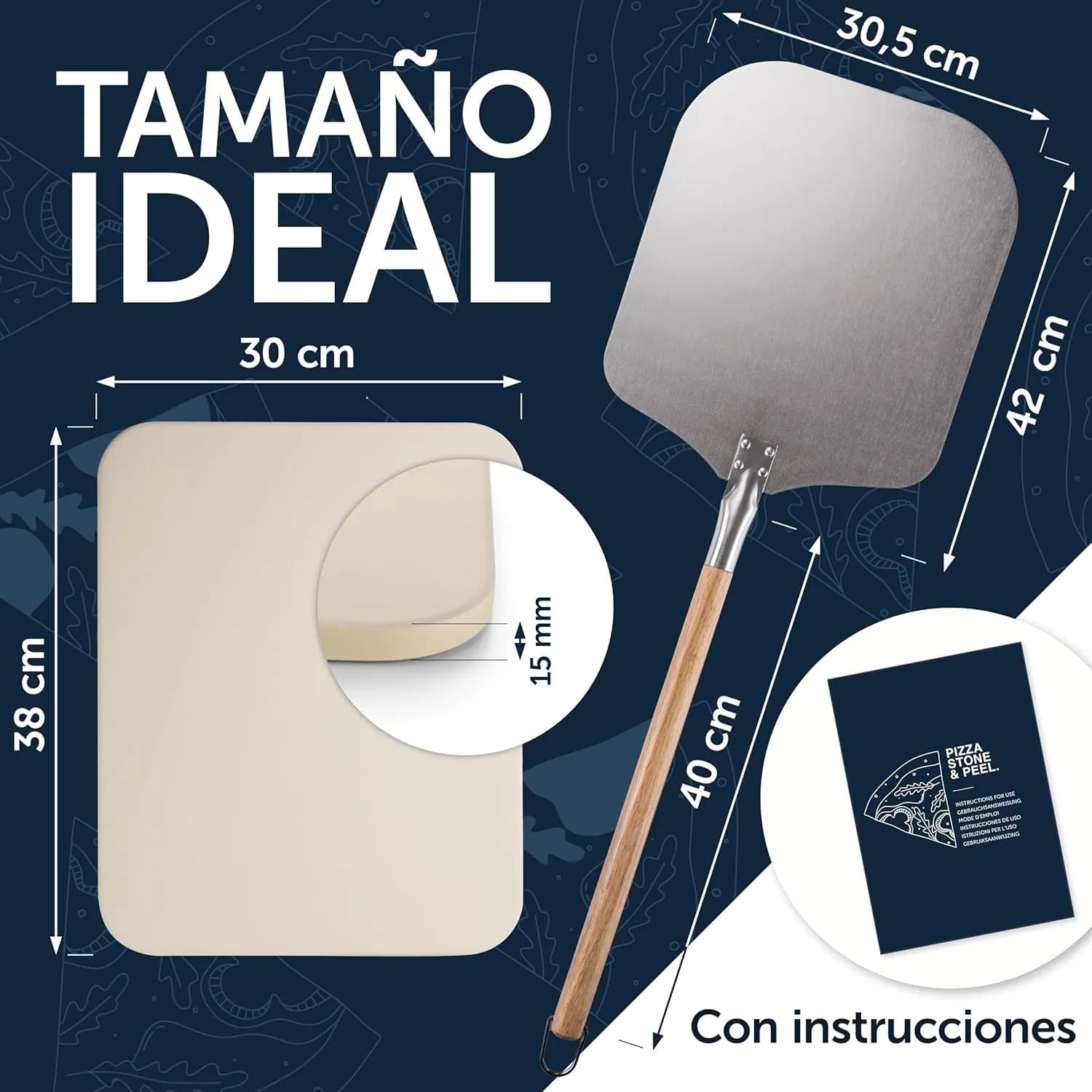 Blumtal Piedra para Pizza de Cordierita 38×30 cm + Pala (bundle)