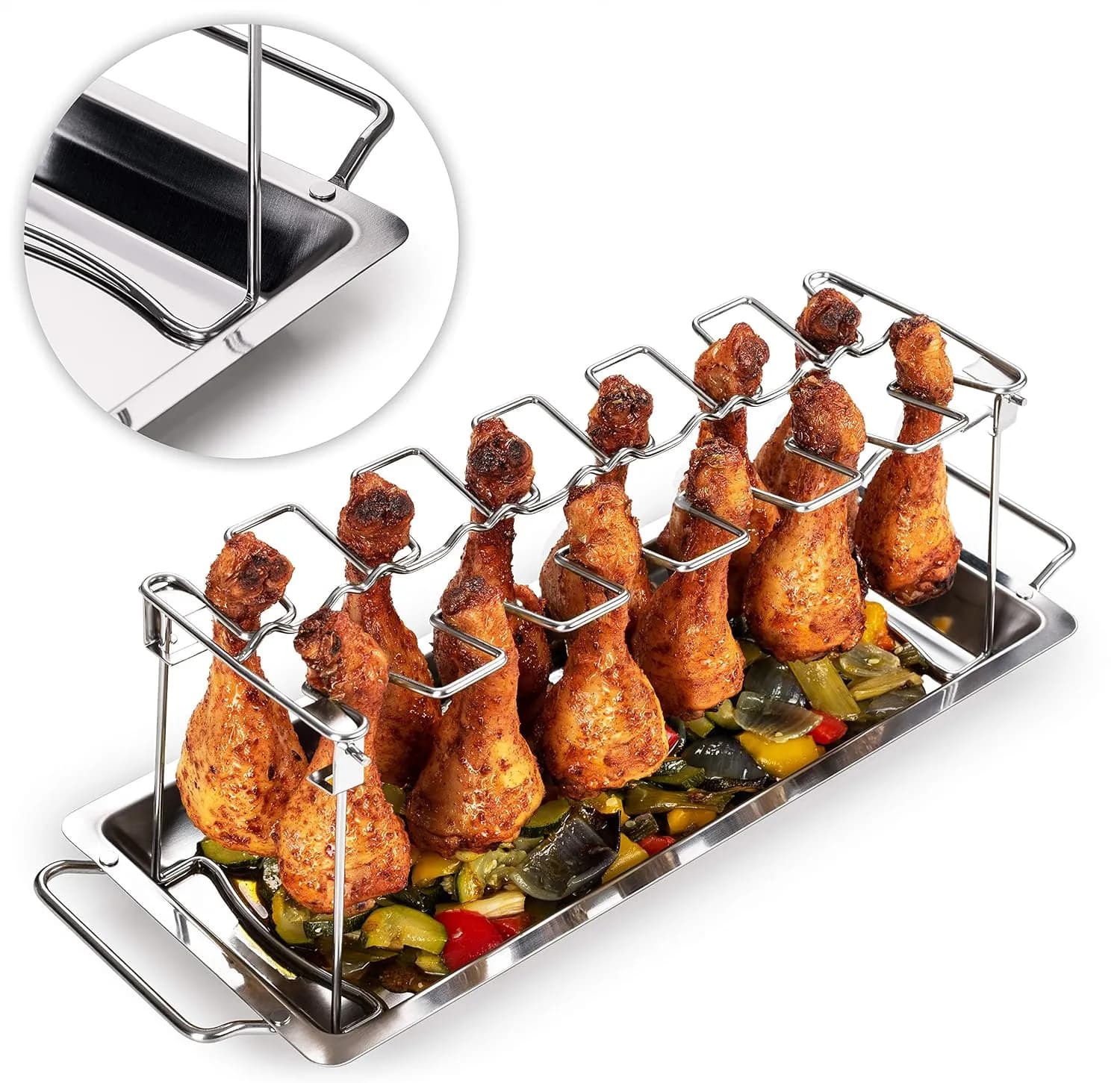 Blumtal Soporte para Patas de Pollo de Acero Inoxidable 100%, Incluye Bandeja recogedora, Apto para Horno, Robusto Sopor (vista 1)