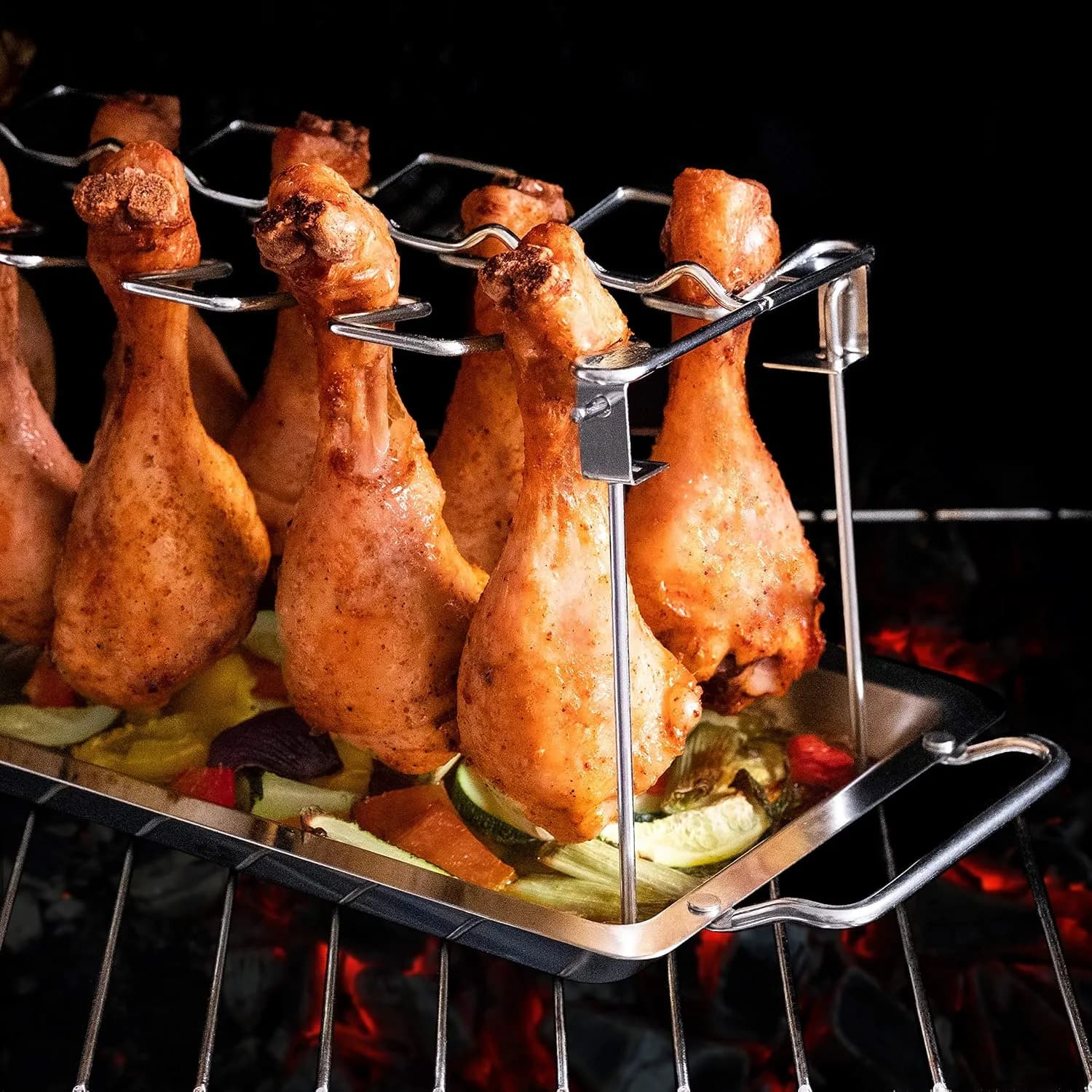 Blumtal Soporte para Patas de Pollo de Acero Inoxidable 100%, Incluye Bandeja recogedora, Apto para Horno, Robusto Sopor (vista 2)
