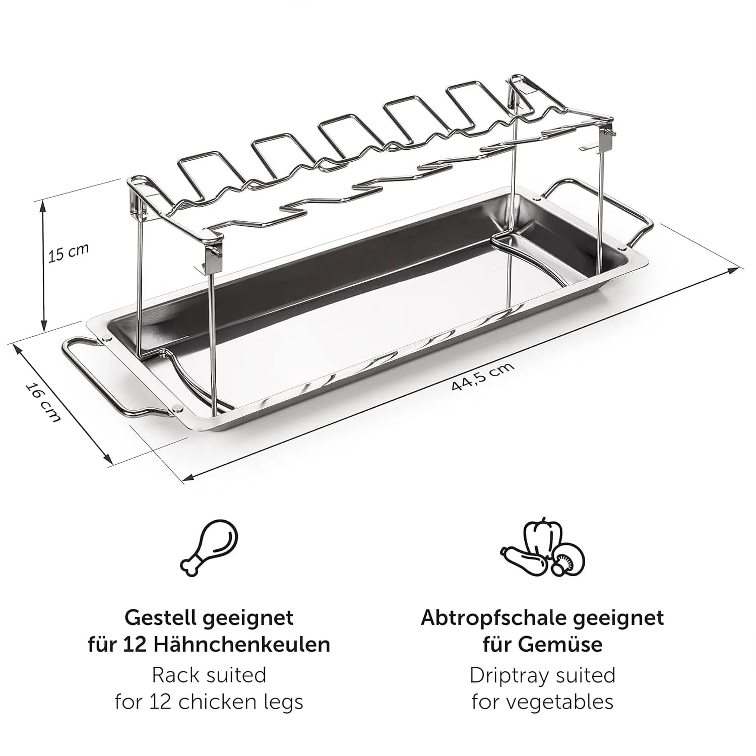 Blumtal Soporte para Patas de Pollo de Acero Inoxidable 100%, Incluye Bandeja recogedora, Apto para Horno, Robusto Sopor (vista 3)