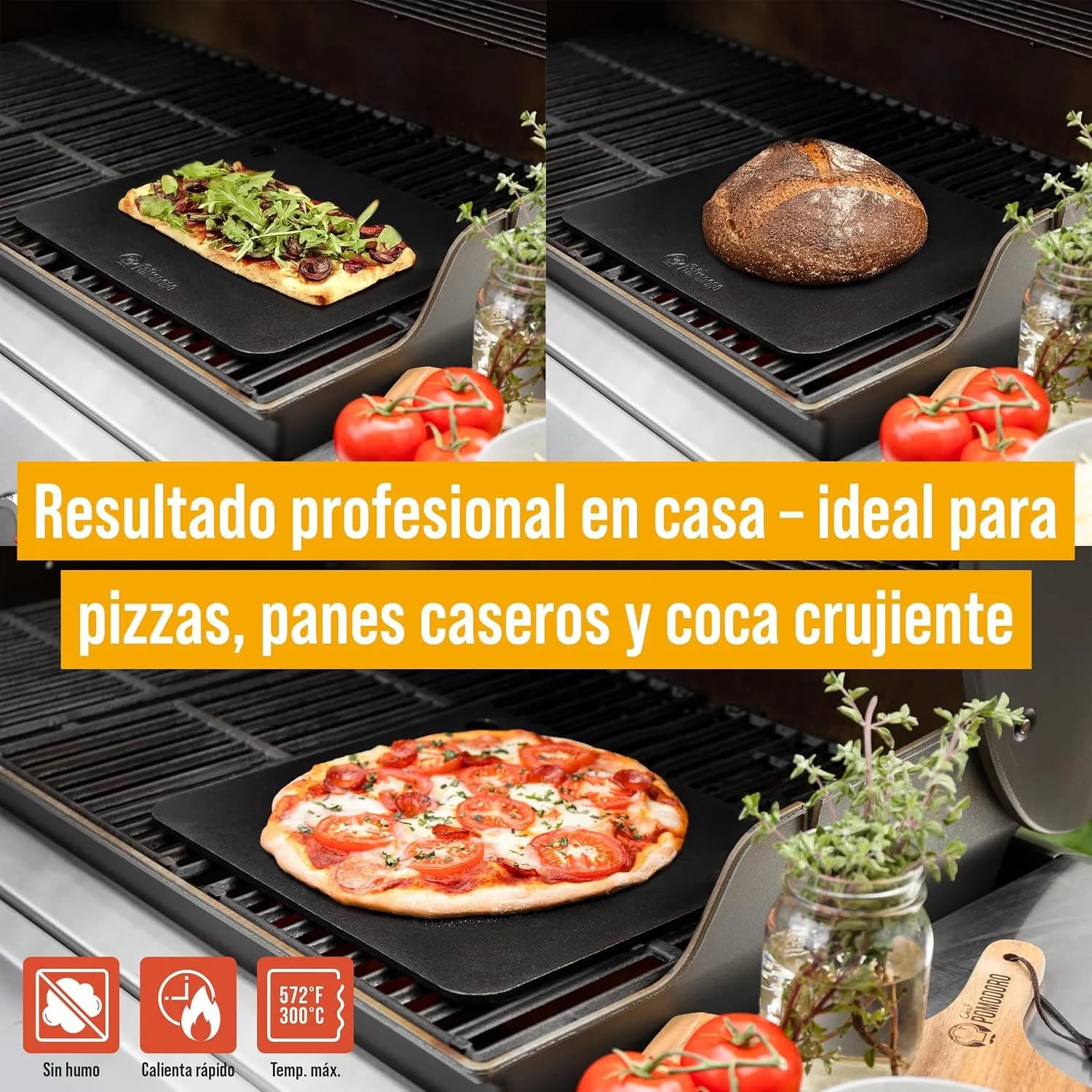 Chef Pomodoro Pizza Steel, Piedra Pizza Horno Acero, Compacta 35,6x30,5cm (vista 3)