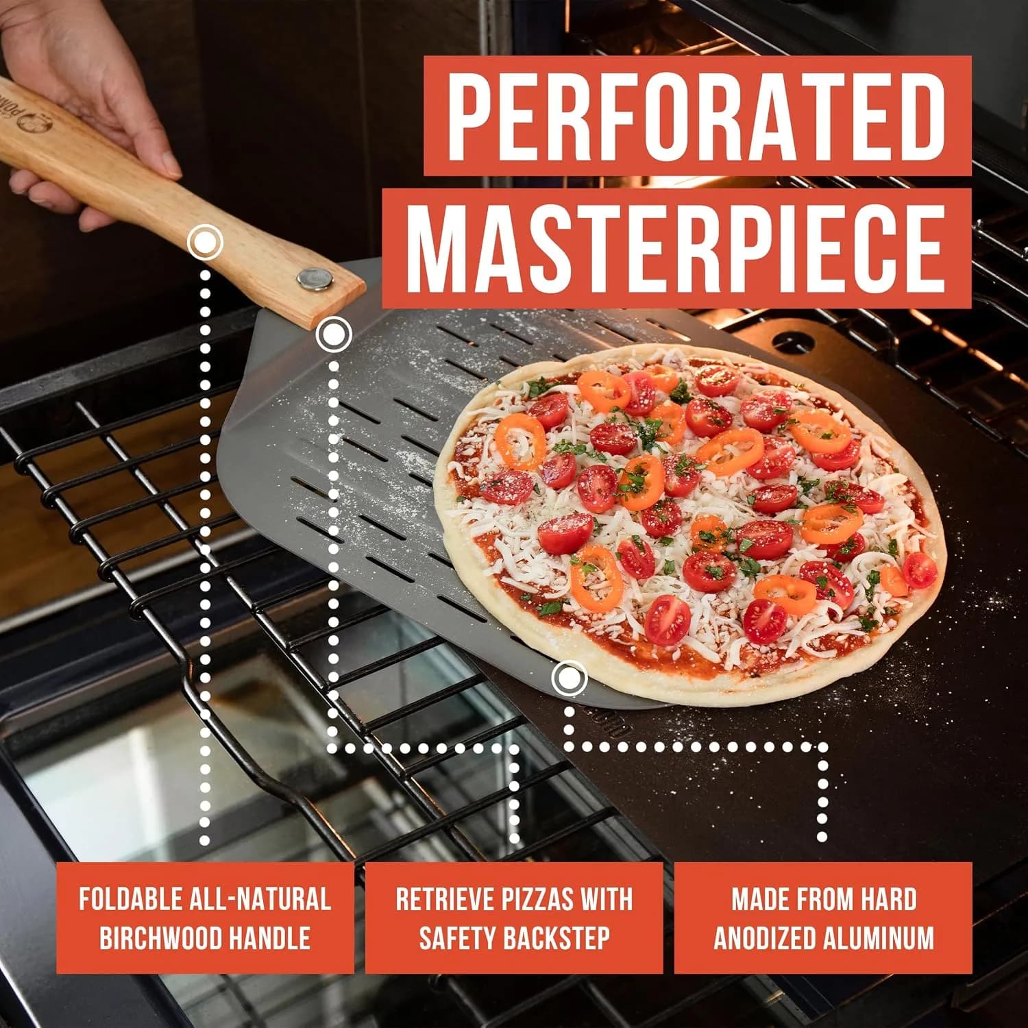 Chef Pomodoro Pala para Pizza Perforada, 30,5x35,6 cm (vista 3)