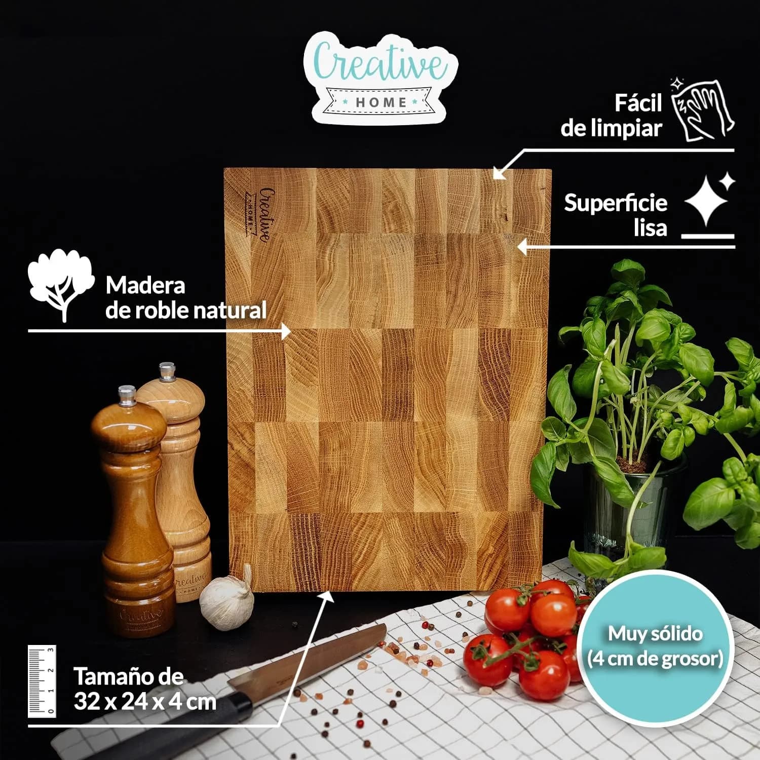 Creative Home Bloque de Carnicero Roble 32x24x4 cm