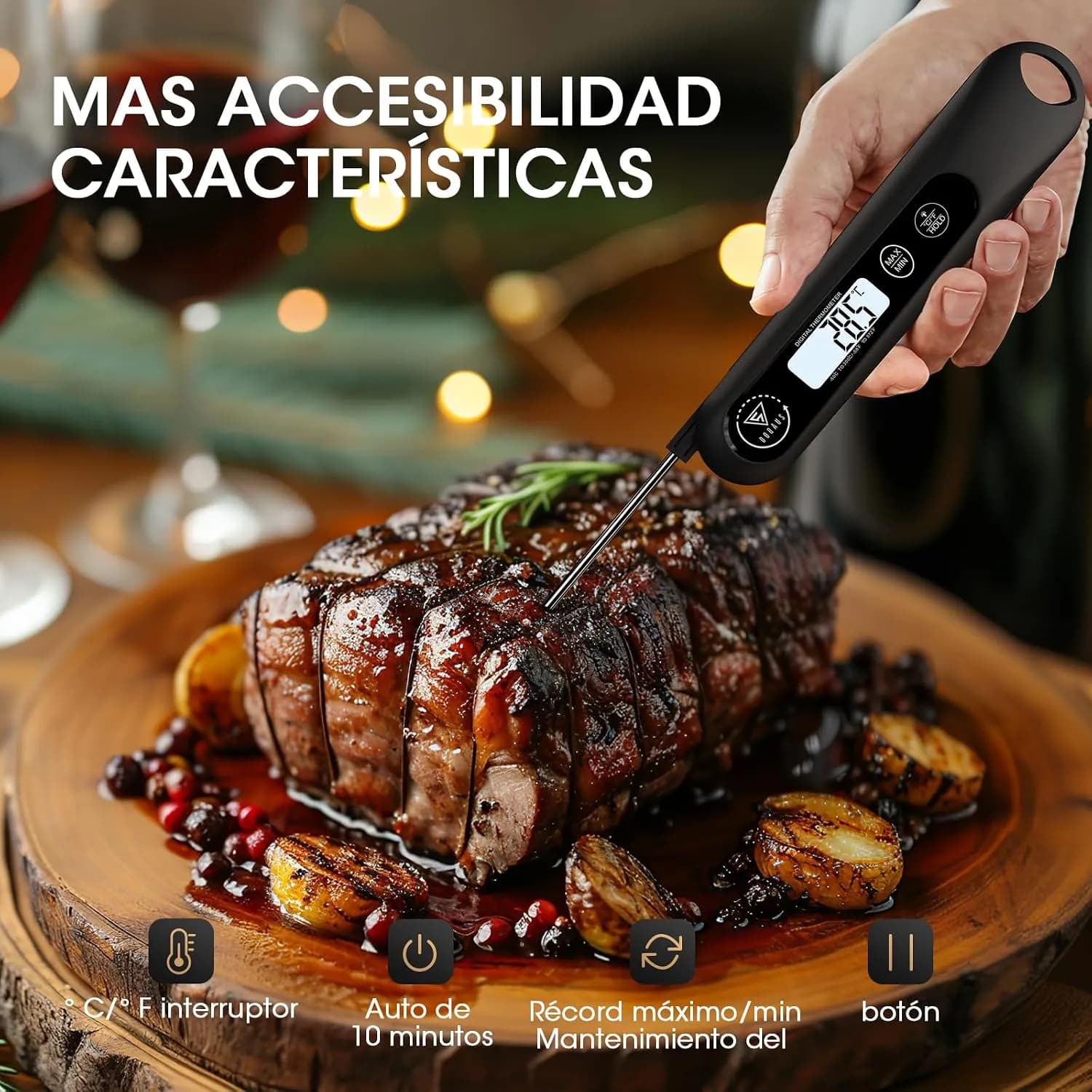 DOQAUS Termometro Cocina Sonda Plegable, Lectura Instantánea 3s (Negro) (vista 3)