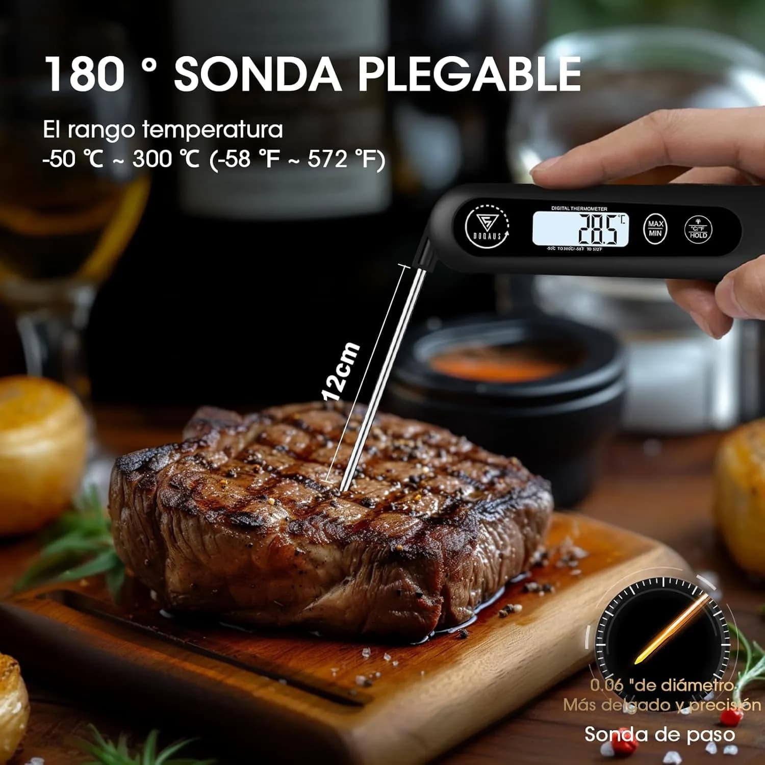 DOQAUS Termometro Cocina Sonda Plegable, Lectura Instantánea 3s (Negro) (vista 4)