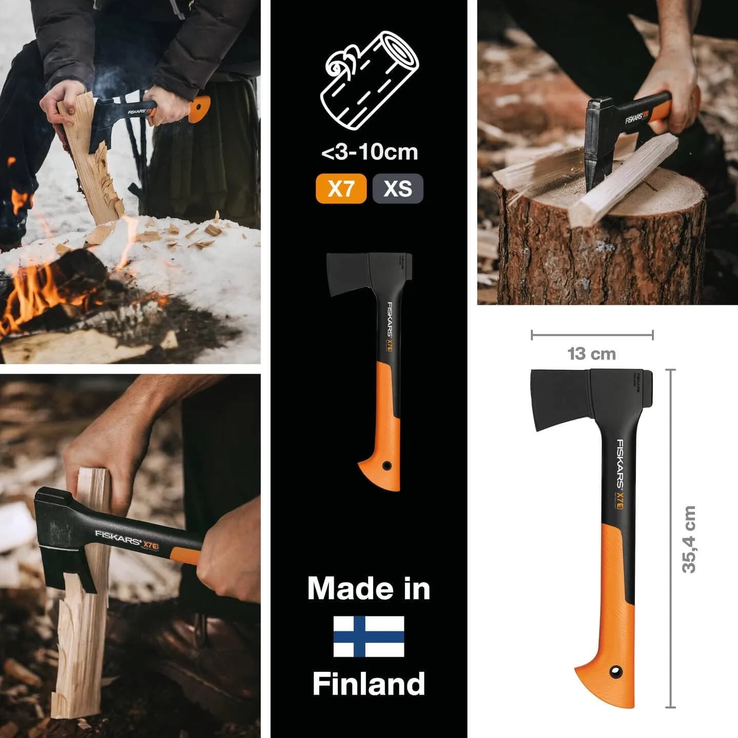 Fiskars Hacha pequeña Universal, Longitud: 35,5 cm, Capa Antiadherente (vista 2)