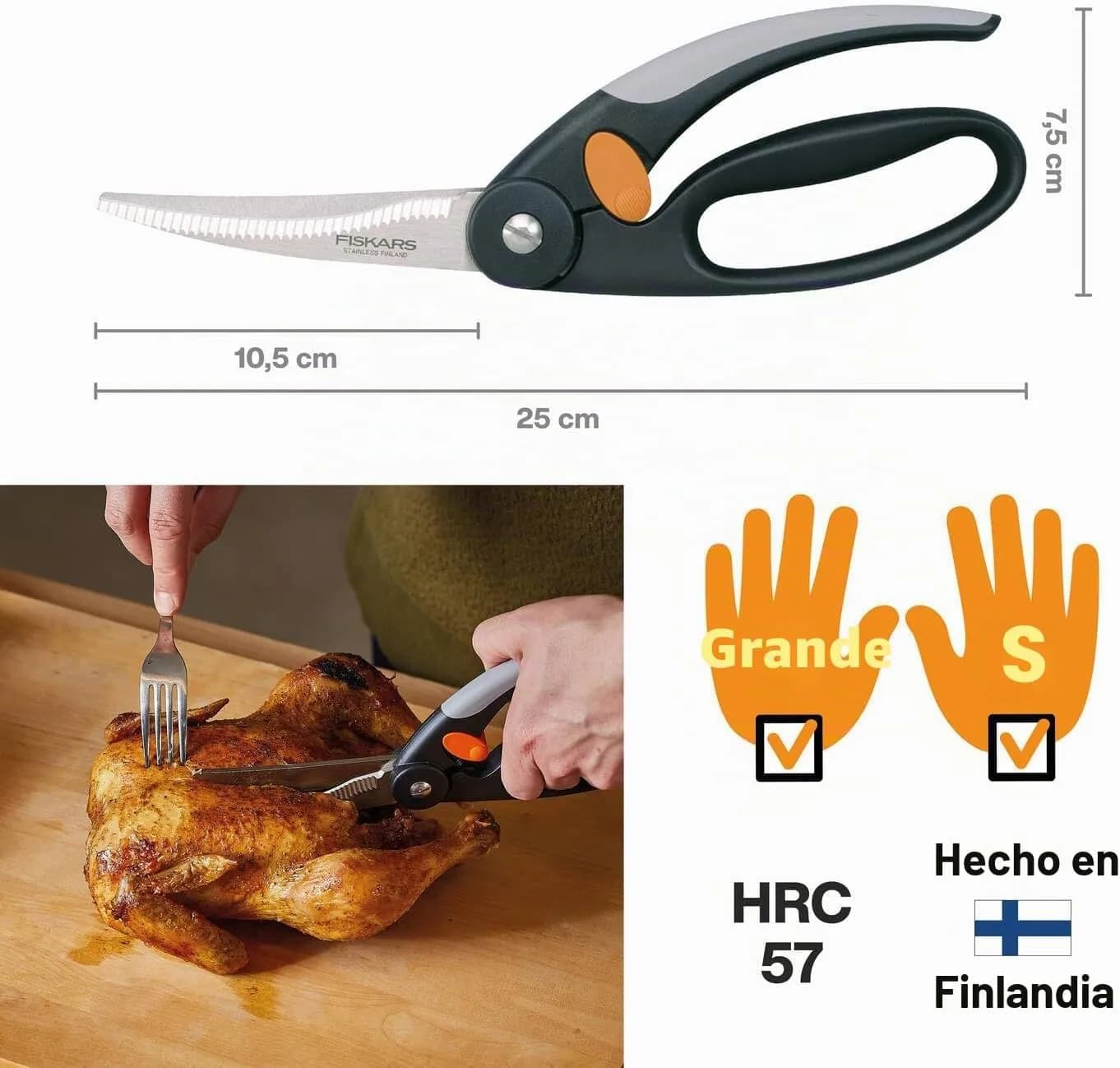 Fiskars Tijeras para aves, Longitud total: 25 cm, Acero de calidad/Plástico, Functional Form, 1003033 (vista 2)