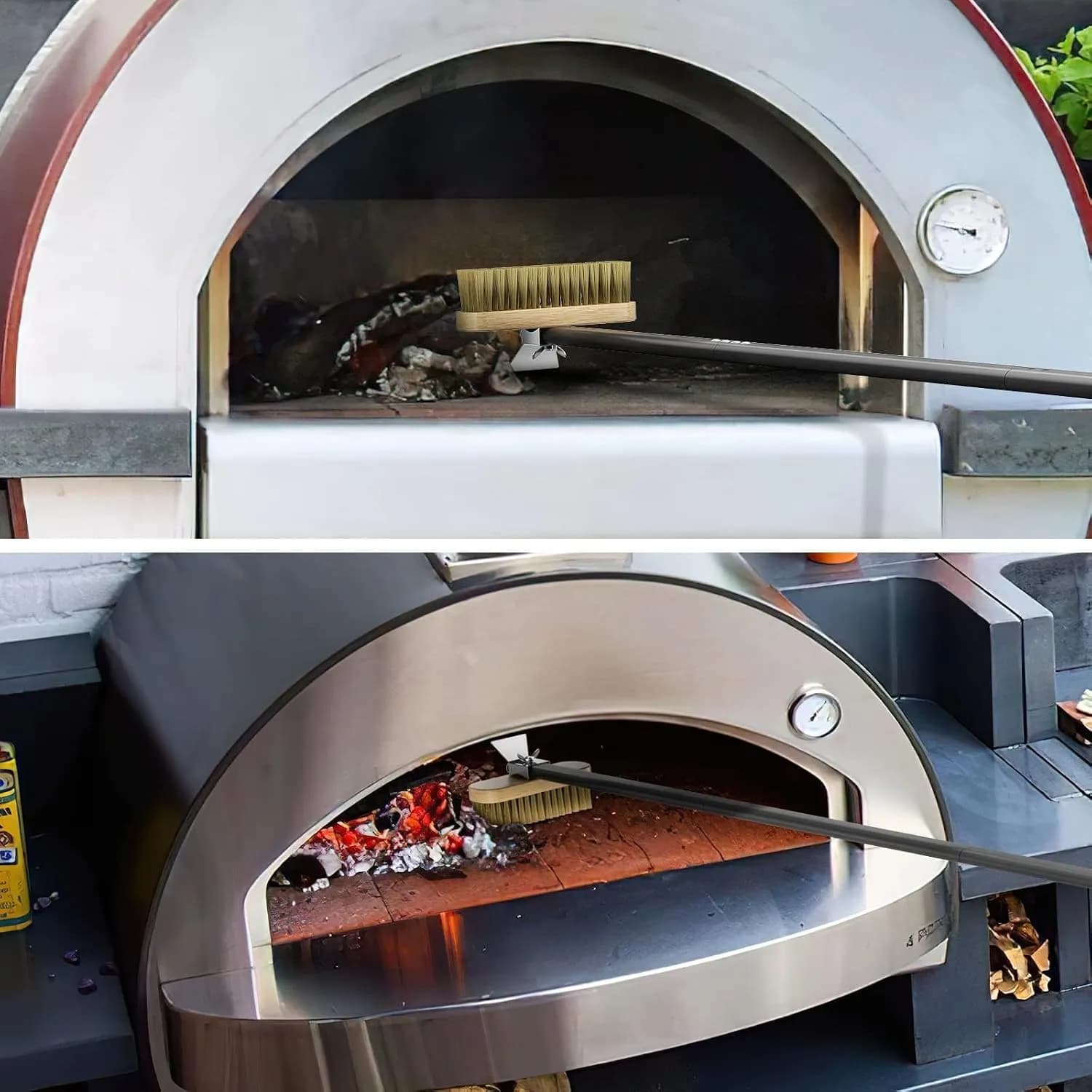 G.a Homefavor Cepillo de Limpieza para Horno de Pizza con Mango Largo, rasqueta Profesional de Acero Inoxidable, Cepillo (vista 3)