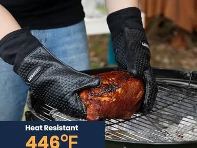 Guantes de silicona GEEKHOM negros resistentes al calor para barbacoa, con forro de algodón y protección de antebrazo (vista 1)