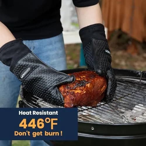 Guantes de silicona GEEKHOM negros resistentes al calor para barbacoa, con forro de algodón y protección de antebrazo (vista 1)