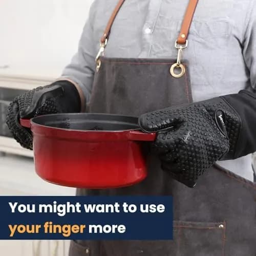 Guantes de silicona GEEKHOM negros resistentes al calor para barbacoa, con forro de algodón y protección de antebrazo (vista 3)