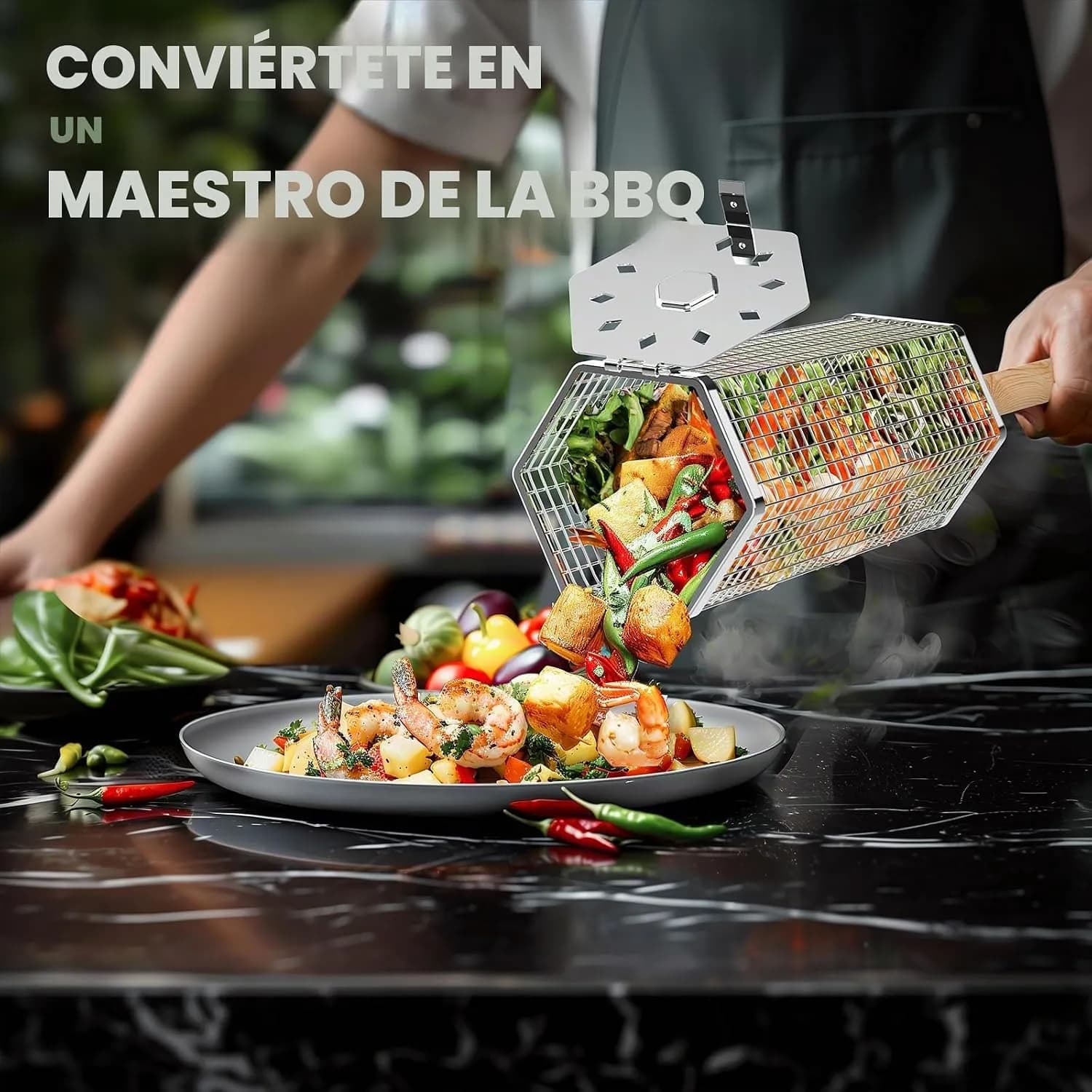 ivtivfu Cesta de Parrilla Rodadiza, Mango Extraíble, Acero Inoxidable 304 (vista 4)