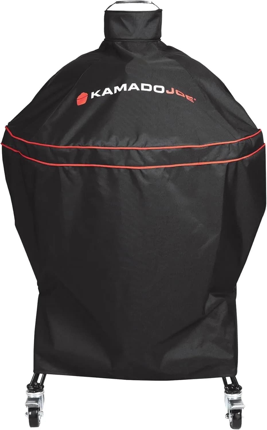 Funda oficial Kamado Joe para Big Joe en poliéster negro de longitud completa cubriendo el kamado de 61 cm sobre carro (vista 1)