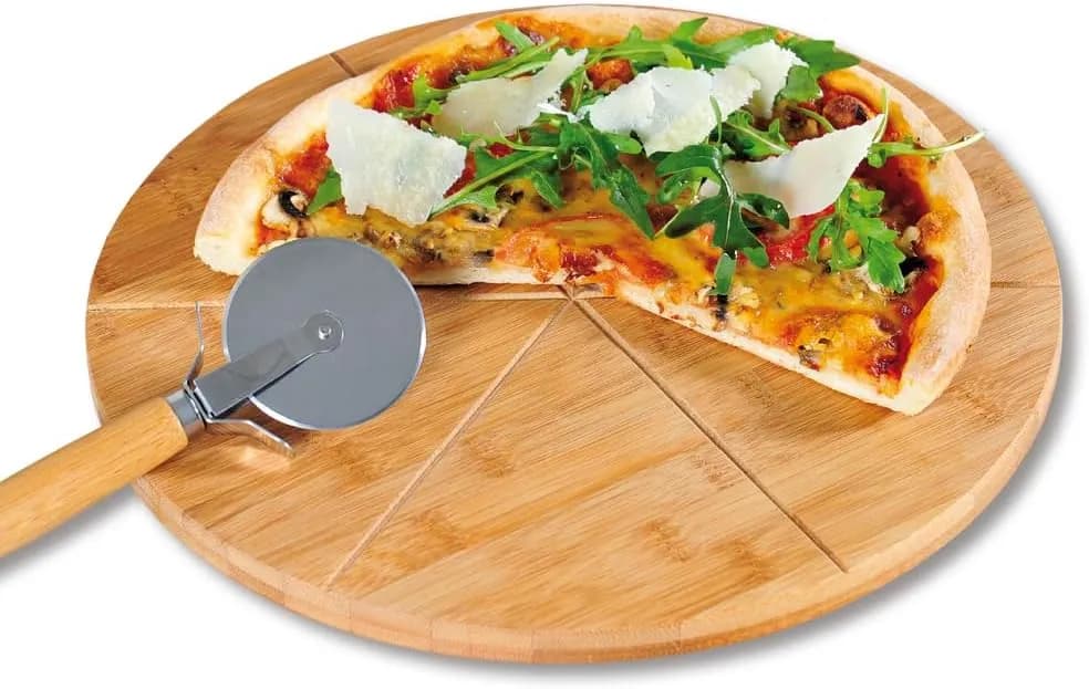 Kesper 58462 - Tabla y Cortador de Pizza (Madera de bambú, diámetro: 32 cm, Grosor: 1,5 cm) (vista 2)