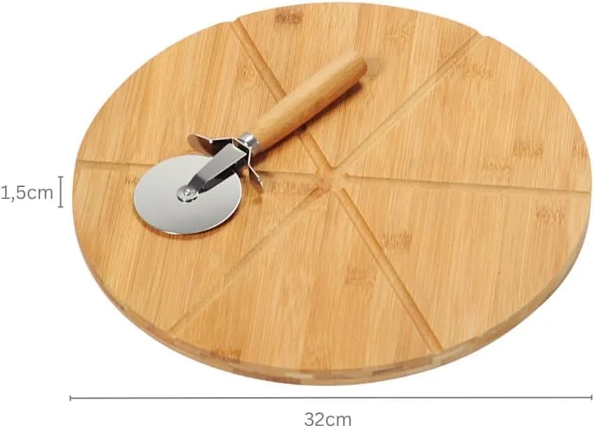 Kesper 58462 - Tabla y Cortador de Pizza (Madera de bambú, diámetro: 32 cm, Grosor: 1,5 cm) (vista 3)