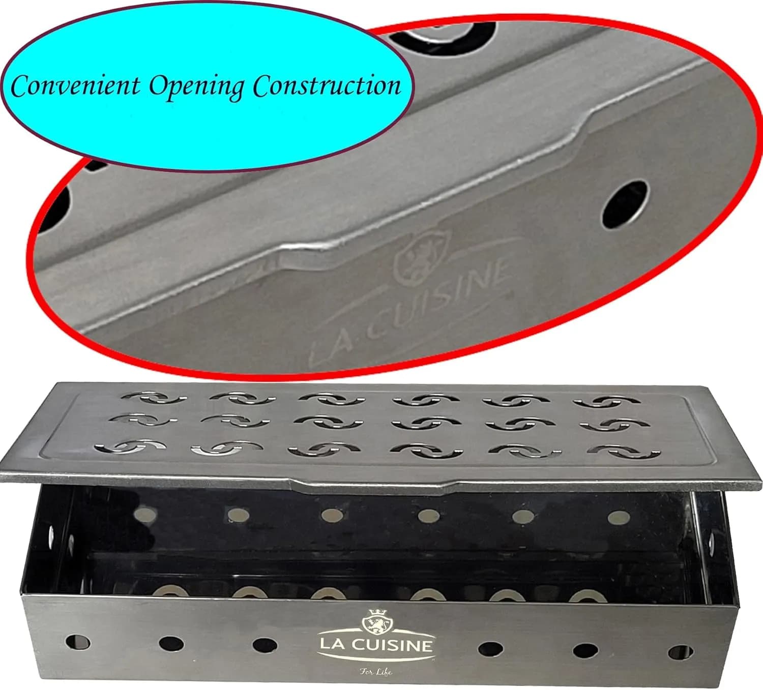 La Cuisine - Caja ahumadora para parrilla de carbón y gas de acero inoxidable, caja de ahumador de virutas de  (vista 4)