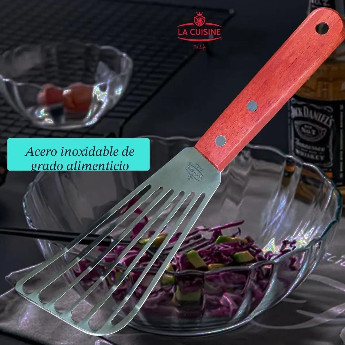 La Cuisine Espátula ranurada con borde biselado de acero inoxidable, para voltear pescado, huevo, panqueques, patatas fr (vista 3)