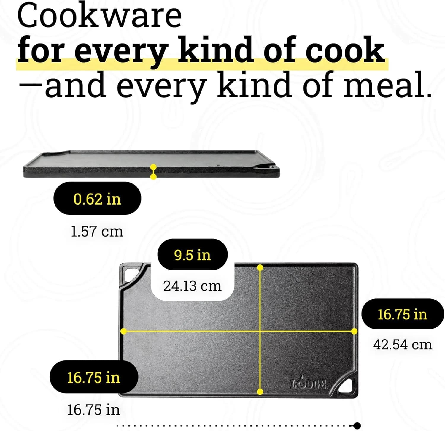 Lodge plancha grill reversible de hierro fundido 42x24 cm con cara lisa y cara acanalada (vista 1)