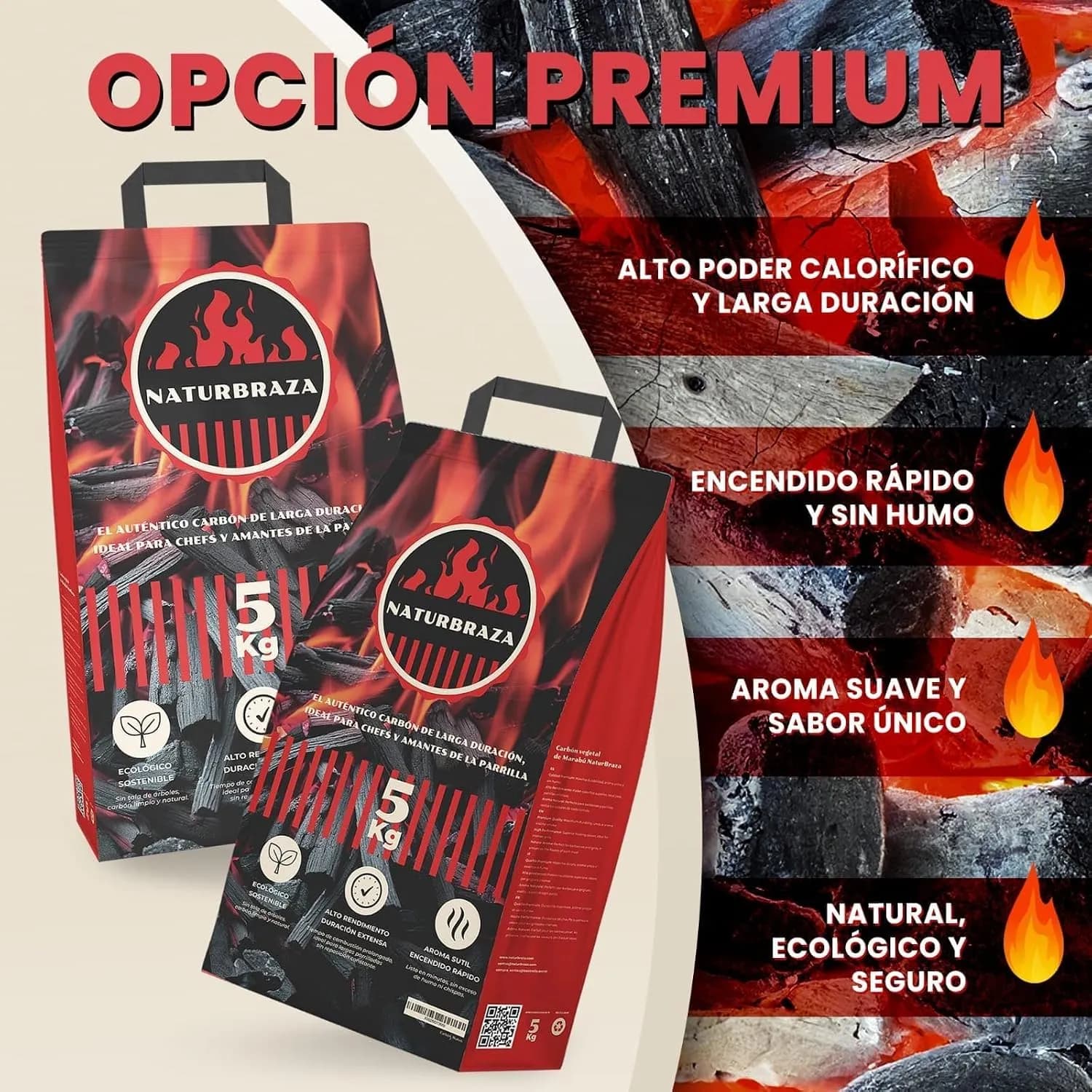 Carbón Vegetal de Marabú Pack 10 kg (2 x 5 kg) – Carbón Natural para Barbacoas y Parrillas, 100% Natural sin Aditivos, A (vista 3)