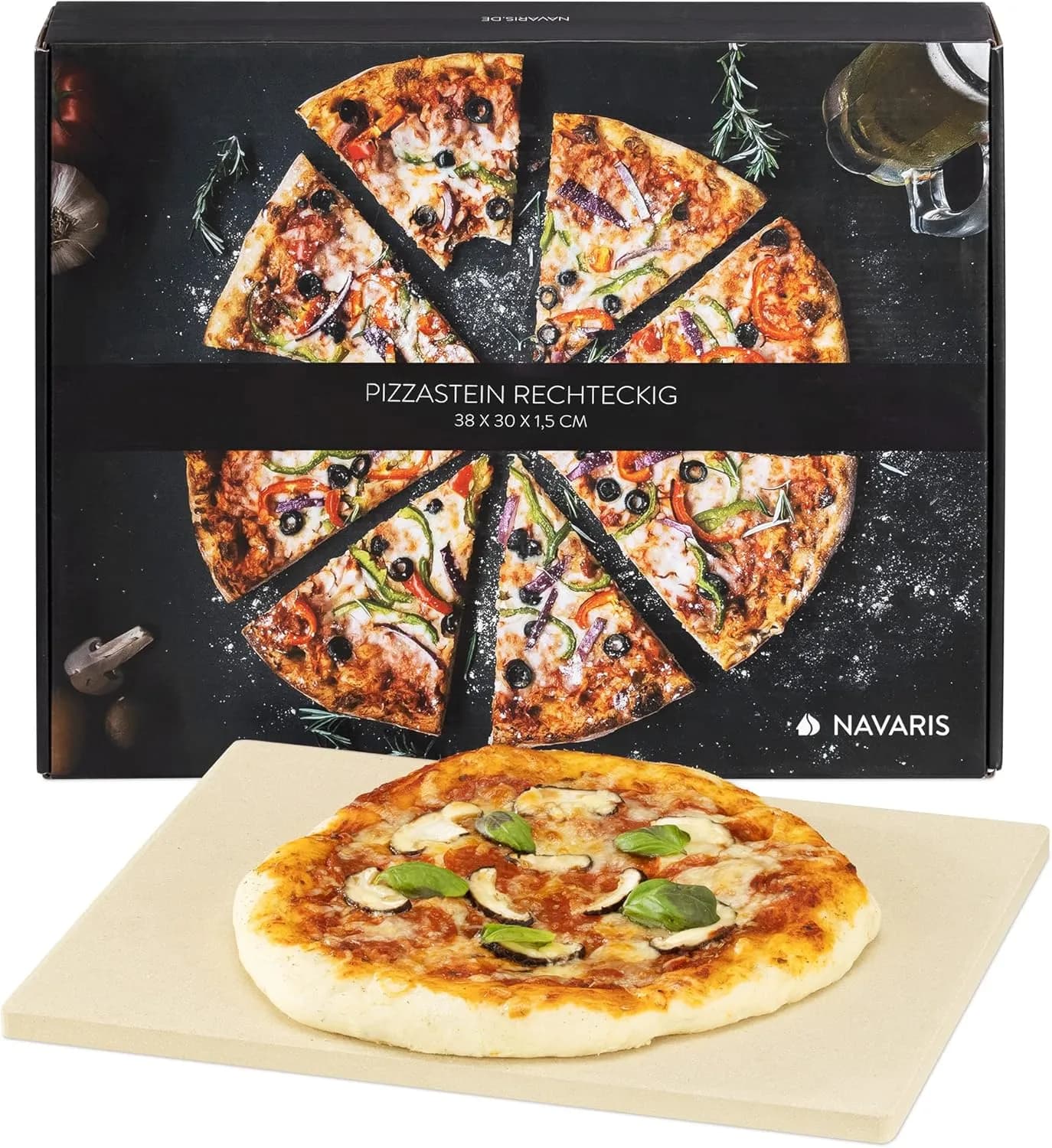 Navaris Piedra para Pizza de Cordierita Rectangular XL (38×30×1,5 cm)