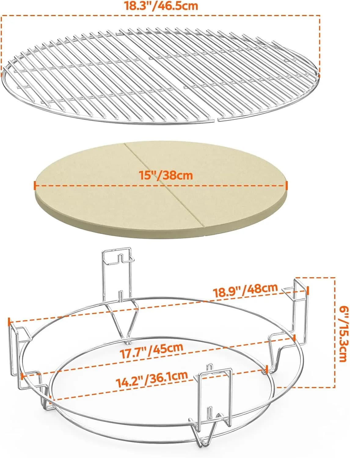 Onlyfire GCG-8552 Sistema de Cocción (2 parrillas + rack + 2 deflectores) para Kamado Large