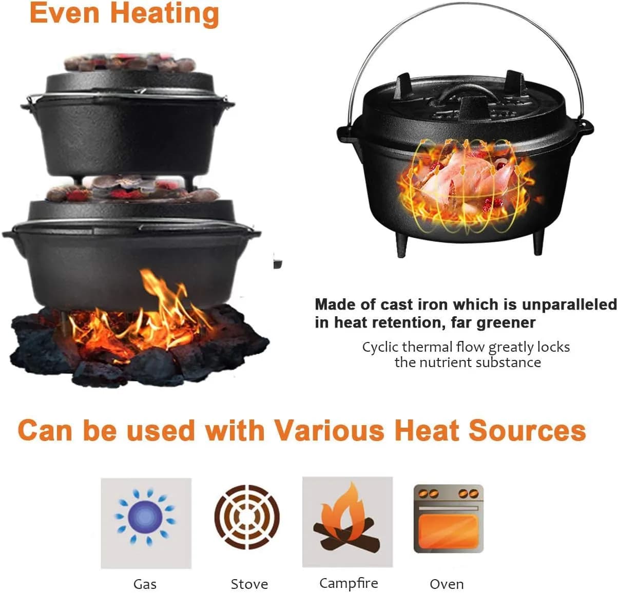 OVERMONT Dutch Oven Olla Horno Holandesa de Hierro Fundido 6.3L Diámetro 29,7Cm Cazuela con Tapa (Olla + Tapa) (vista 2)
