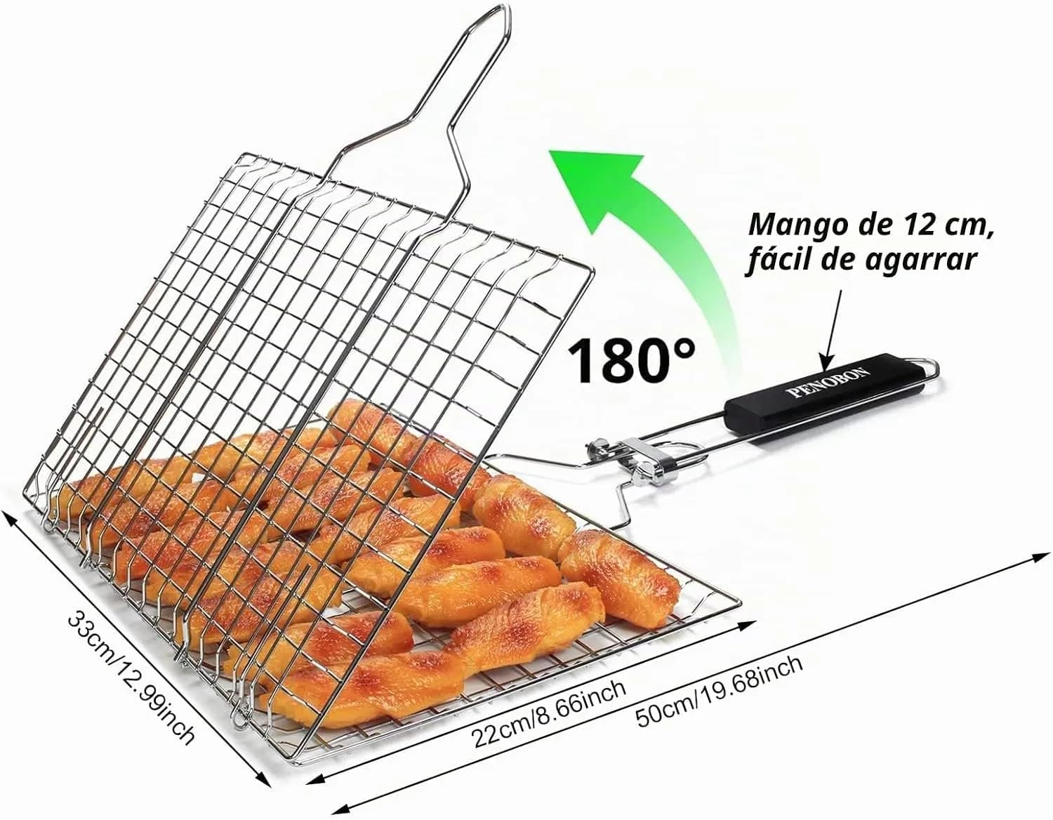 Canasta de asado de Pescado, Canasta de Parrilla de Barbacoa de Acero Inoxidable portátil Plegable, Viene con  (vista 3)