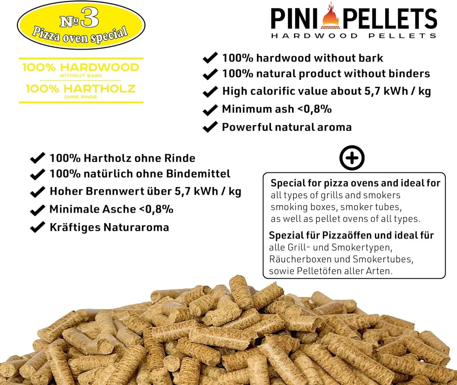PINI Pellets de Madera Dura Pellets №3 Horno de Pizza Especial 10 Kg para hornos de Pizza con pellets (vista 3)
