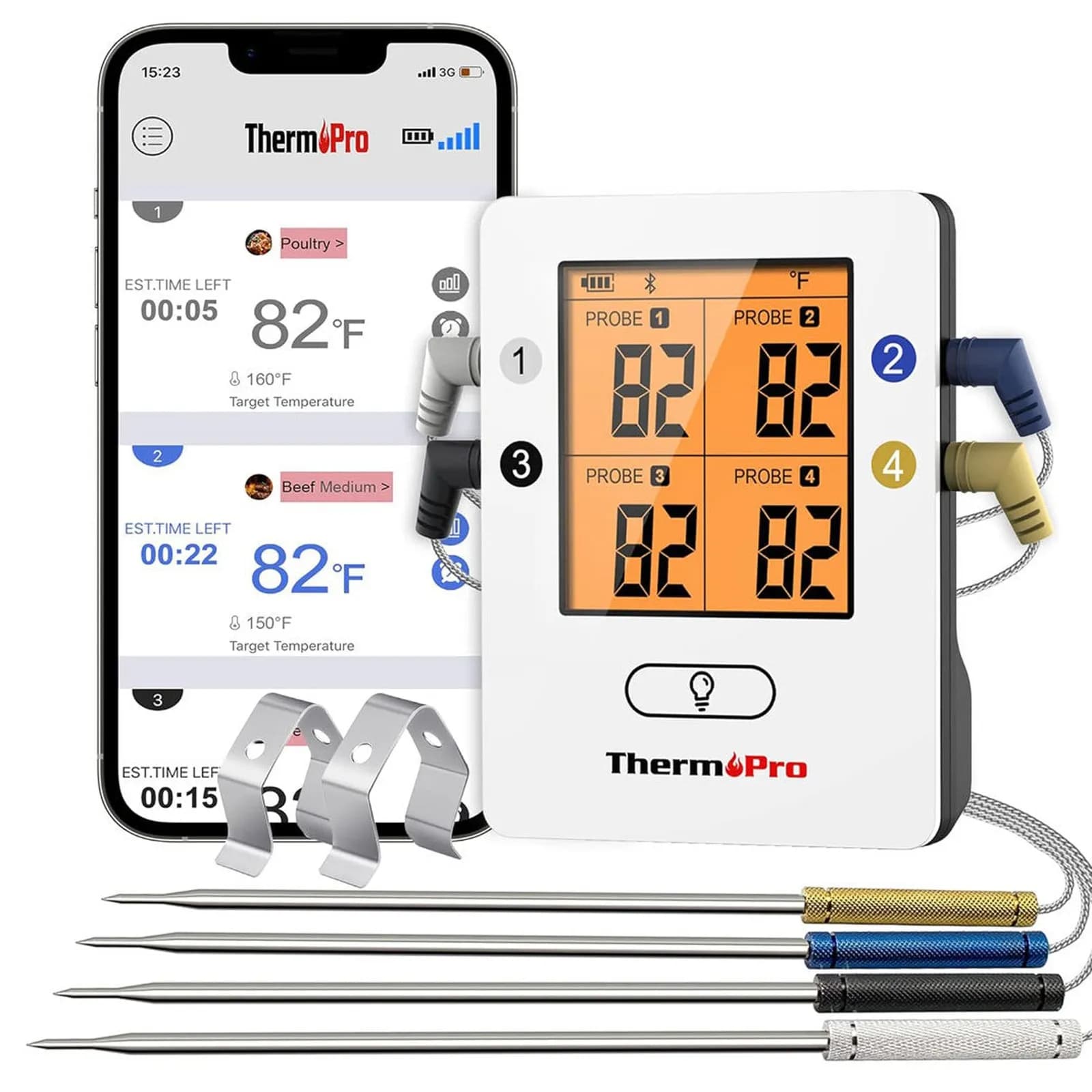 ThermoPro TP25 termómetro Bluetooth con 4 sondas (vista 1)