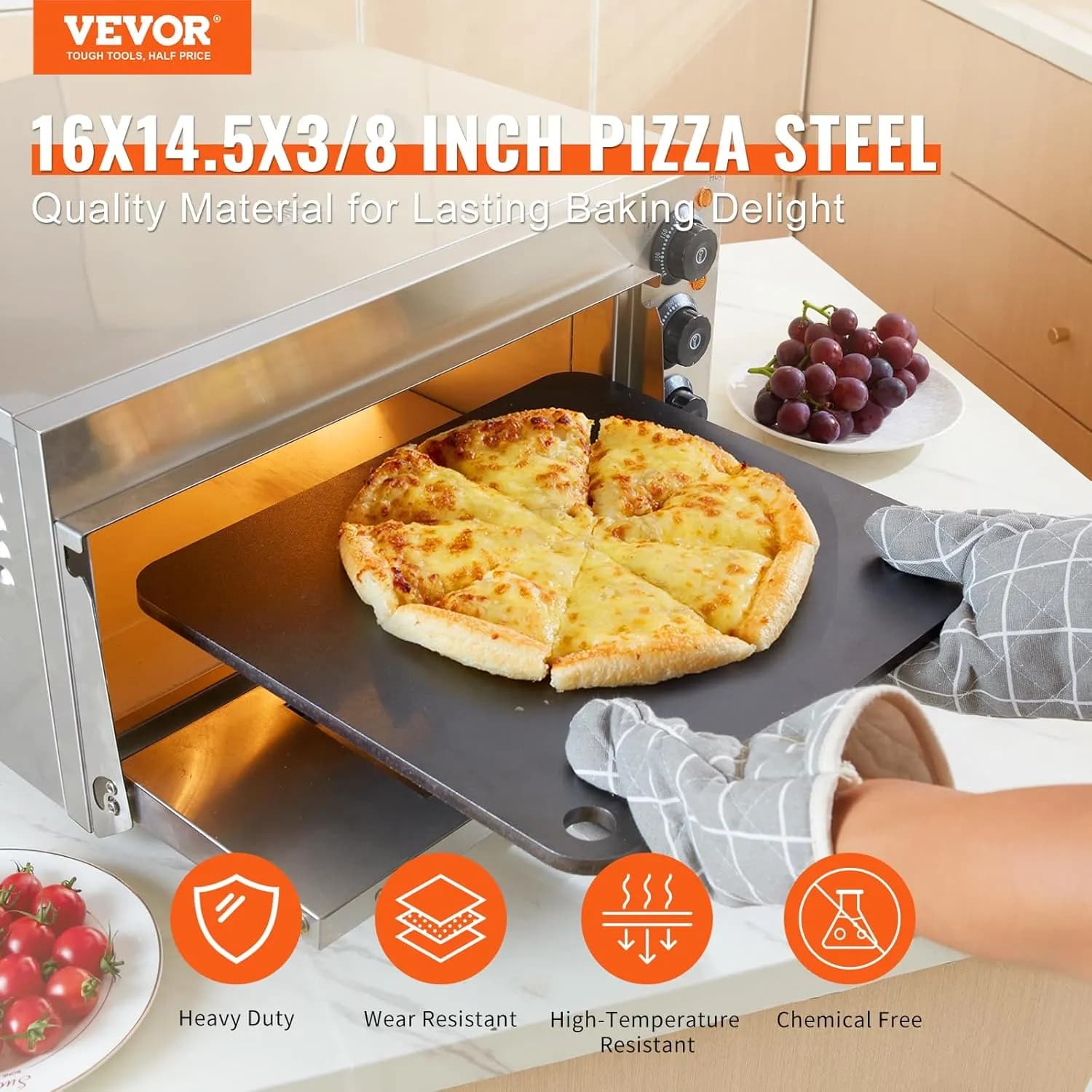 VEVOR Acero para Pizza de Acero al Carbono 40 × 37 cm (9,5 mm)