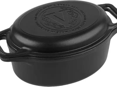 Victoria Horno Holandés Olla y Sartén Inducción Hierro Fundido Esmaltado 31cm Ovalado, Juego 2 Piezas Cocotte  (vista 1)