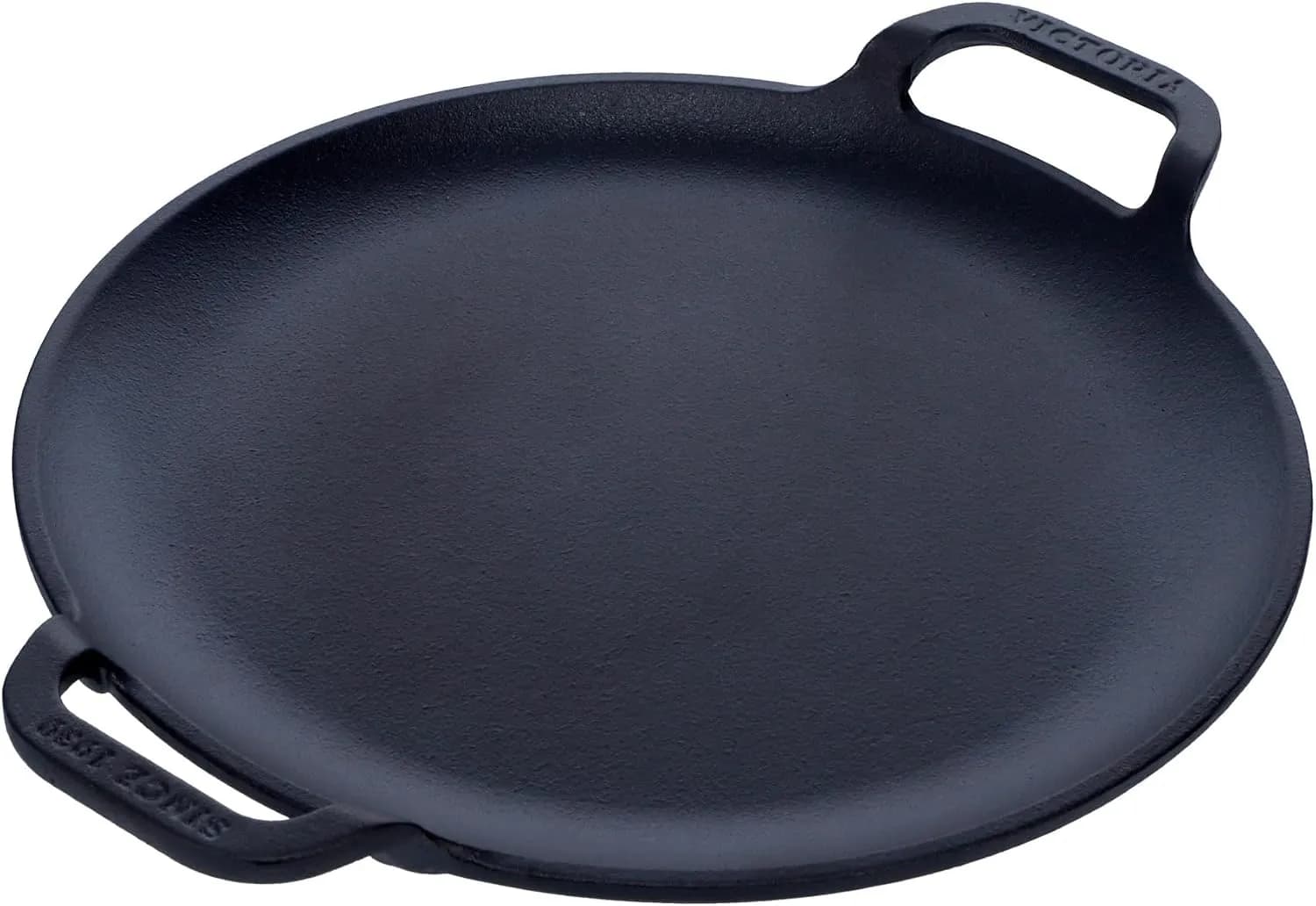 Victoria Plancha Cocina Inducción para Pizza Hierro Fundido Curado, Sartén 25cm con Asas, Fuego, Barbacoa, Horno, Vitroc (vista 1)