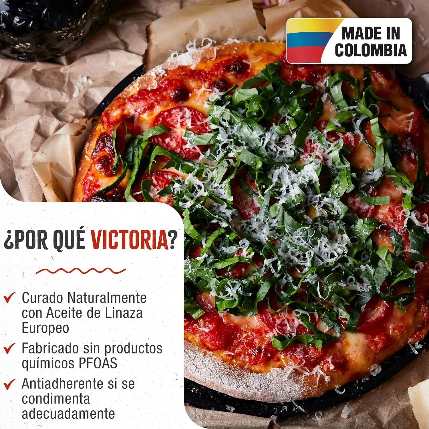 Victoria Plancha Cocina Inducción para Pizza Hierro Fundido Curado, Sartén 25cm con Asas, Fuego, Barbacoa, Horno, Vitroc (vista 2)