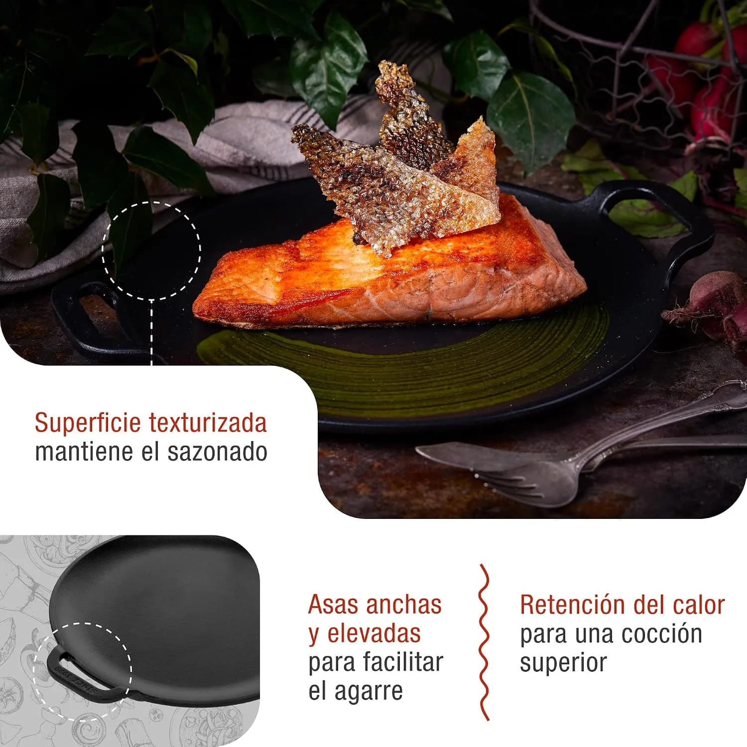 Victoria Plancha Cocina Inducción para Pizza Hierro Fundido Curado, Sartén 25cm con Asas, Fuego, Barbacoa, Horno, Vitroc (vista 3)