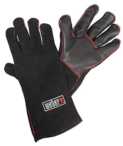Weber 17896 guantes de barbacoa de piel premium resistentes al calor, negros con costuras rojas (vista 2)