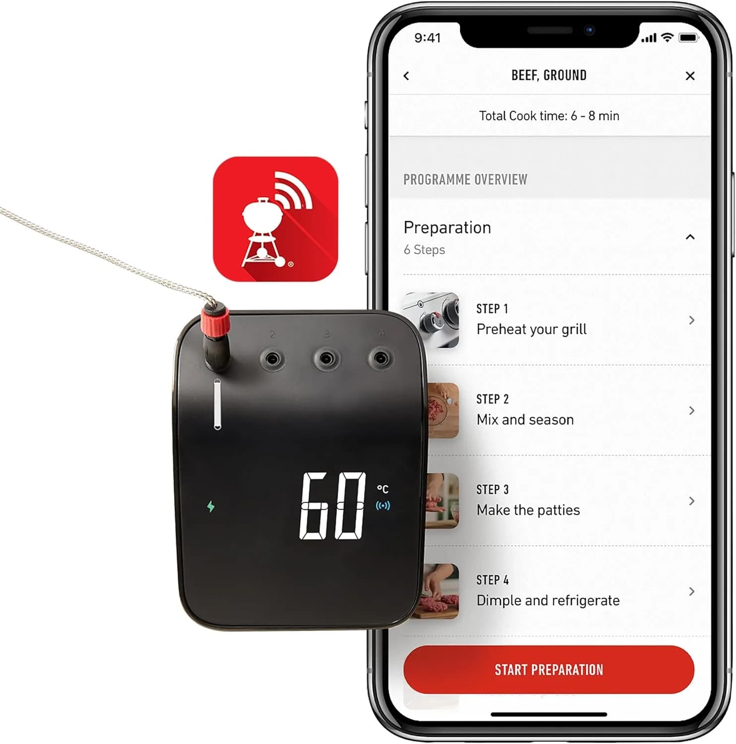 Weber Connect Smart Grilling Hub, termómetro inteligente con Bluetooth y WLAN, control en el dispositivo o mediante la a (vista 3)