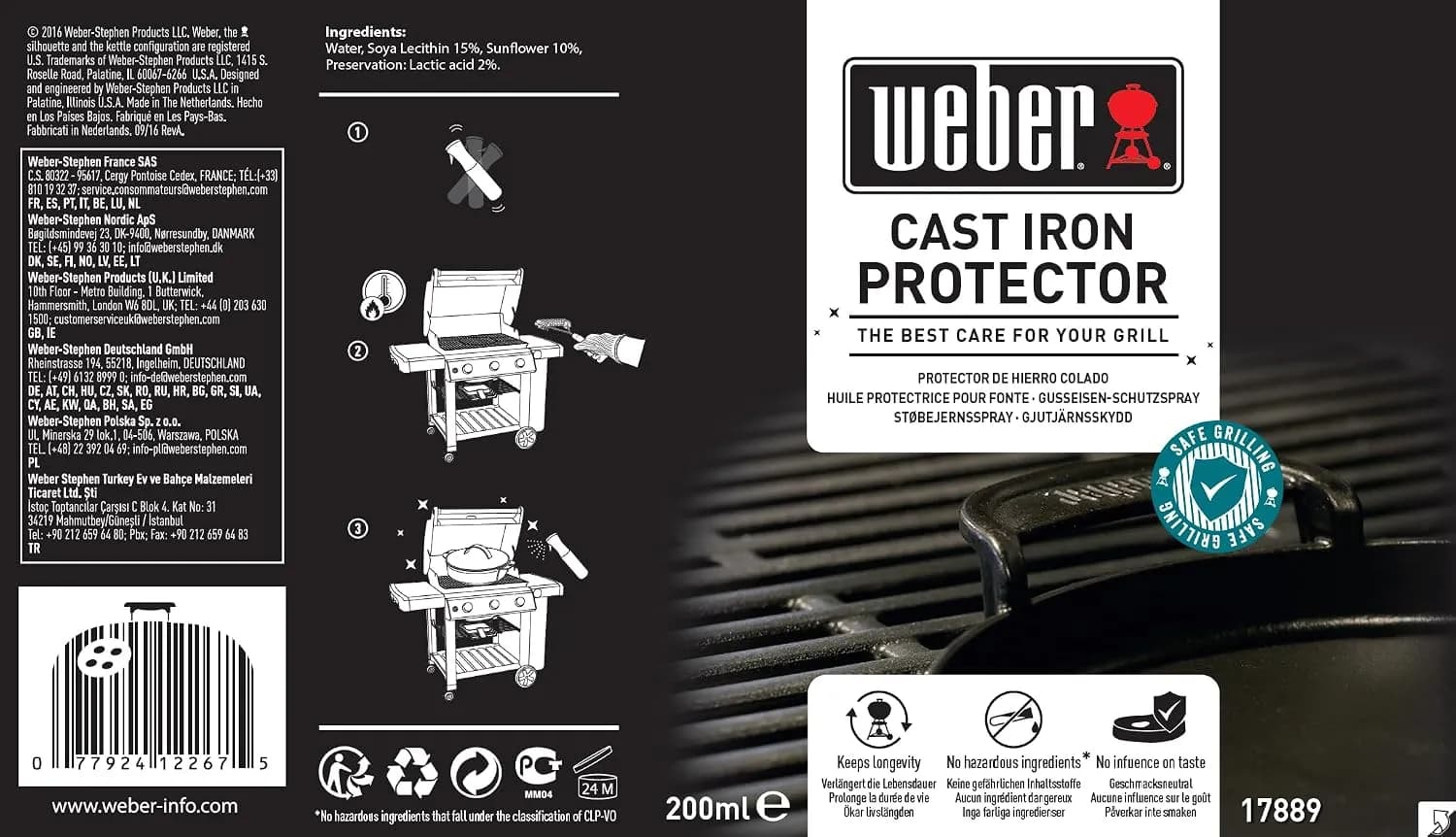 Weber Protector de hierro fundido 200ml, pulverización fina, protege las parrillas y otros elementos de hierro (vista 3)