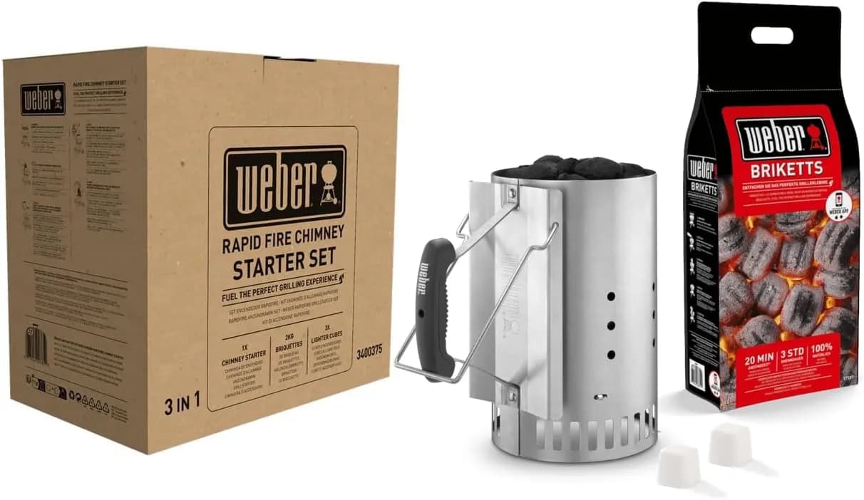 Weber Set Chimenea de Encendido + 2 kg Briquetas + 6 Pastillas