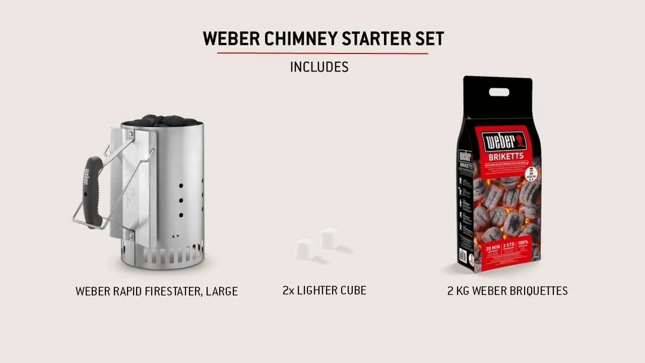 Weber Set Chimenea de Encendido + 2 kg Briquetas + 6 Pastillas