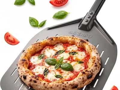 AMZBBQ® Pala para pizza premium - 40 x 40 x 76 cm Pala para pizza perforada de aluminio anodizado duro para un fácil des (vista 1)