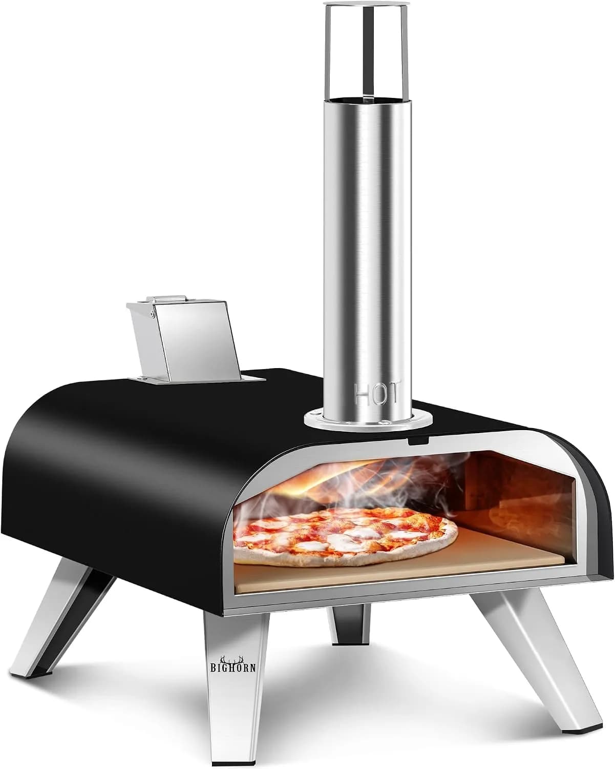 BIG HORN OUTDOORS Horno de Pizza a Pellets de Madera para Exteriores, 12 Pulgadas con Piedra de Horneado, Portátil para (vista 1)