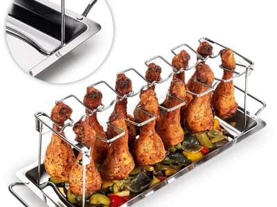 Blumtal Soporte para Patas de Pollo de Acero Inoxidable 100%, Incluye Bandeja recogedora, Apto para Horno, Robusto Sopor (vista 1)