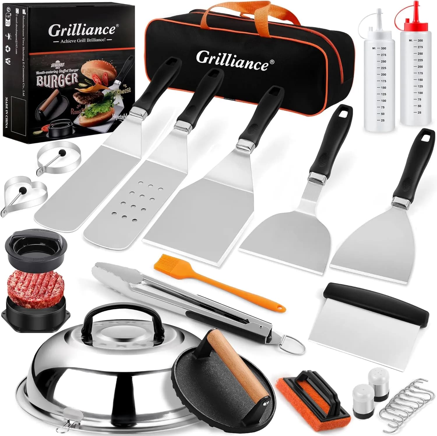 Grilliance 27PCS Juego de Espátulas Plancha Parrilla Accesorios para Hombres, Teppanyaki Set Utensilios Barbacoa Acero I (vista 1)