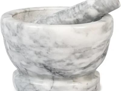 H&H Mortaio: mortero de mármol blanco de 18 cm con su mano (vista 1)