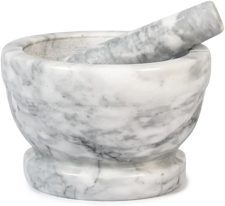 H&H Mortaio: mortero de mármol blanco de 18 cm con su mano (vista 1)