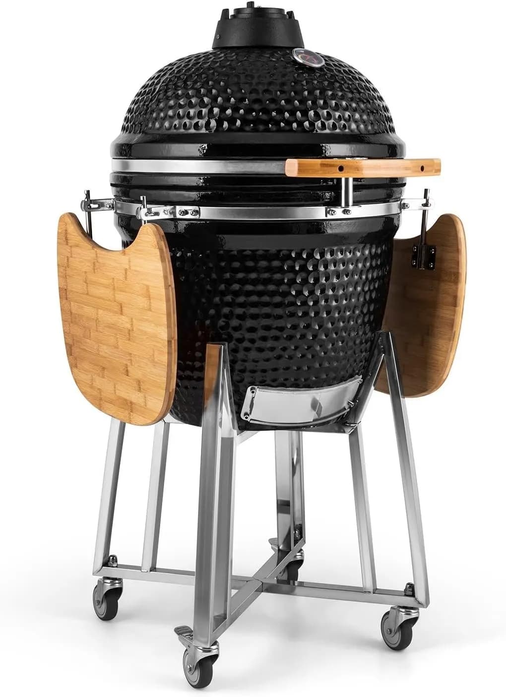 Klarstein Kingsize Kamado de cerámica negro con estantes de bambú plegables (vista 1)